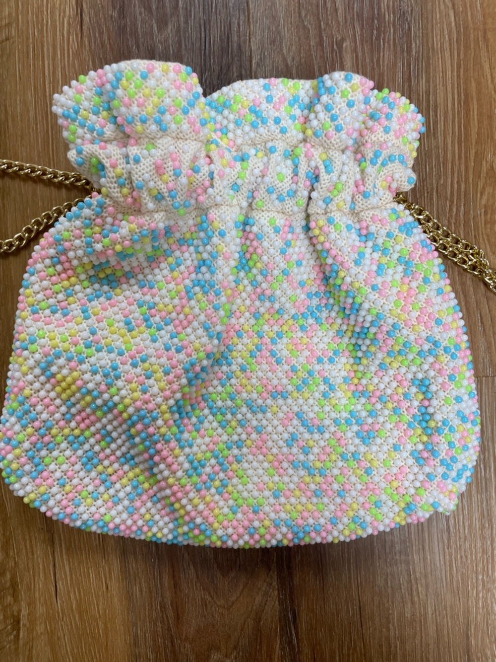 NWT Vintage beaded pastel cinch satchel clutch purse New